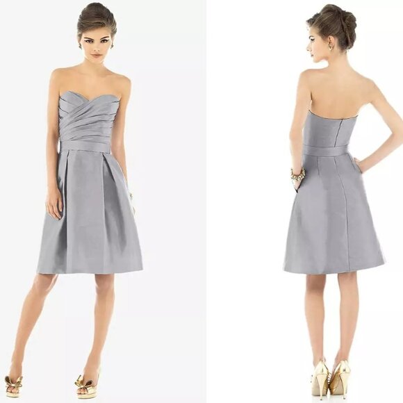 ALFRED SUNG D538 In Atlantis Blue Iridescent Strapless Dress, NWT, Size 16 - Picture 3 of 7